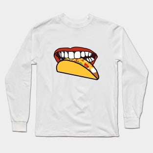 Food For Mouth With Red Lips and White Teeth Eating Taco Long Sleeve T-Shirt